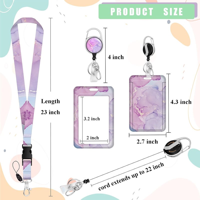 Boutilon ID Badge Holder with Lanyard,Retractable ID Badge Card Holders Detachable Neck Lanyard Strap with Badge Reel and Vertical ID Holder for Nurse Students Teachers Office Staff(Marble Light Purple) - Image 5